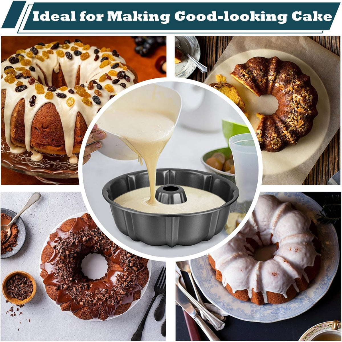 10 Inch Non-Stick Cake Pan, 10 Cups Heavy Duty Carbon Steel Fluted Tube Bakeware, Pumpkin Baking Mold, Round Savarin Cake Mold for Oven Baking Pan 🍁 All In One Marketplace Canada