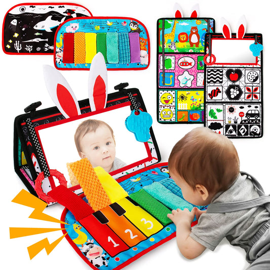 Inbeby Tummy Time Mirror Toy & Play Activity Cinrkle Mat, Black and White High Contrast Baby Newbron Toys 0 3 6 Months Brain Development, Snesory Texture Piano Infant Toys 0 3 6 Months with Squeaker - Available at All In One Marketplace Canada
