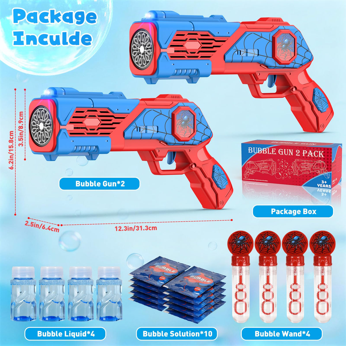 2PCS Bubble Gun for Kids, Spider Bubble Machine Gun with 4 Bubble Solution, Outdoors Toy, Easter, Halloween, Christmas, Party Favors, Birthday Gifts for Boys & Girls Ages 3 4 5 6 7 8 🍁 All In One Marketplace Canada