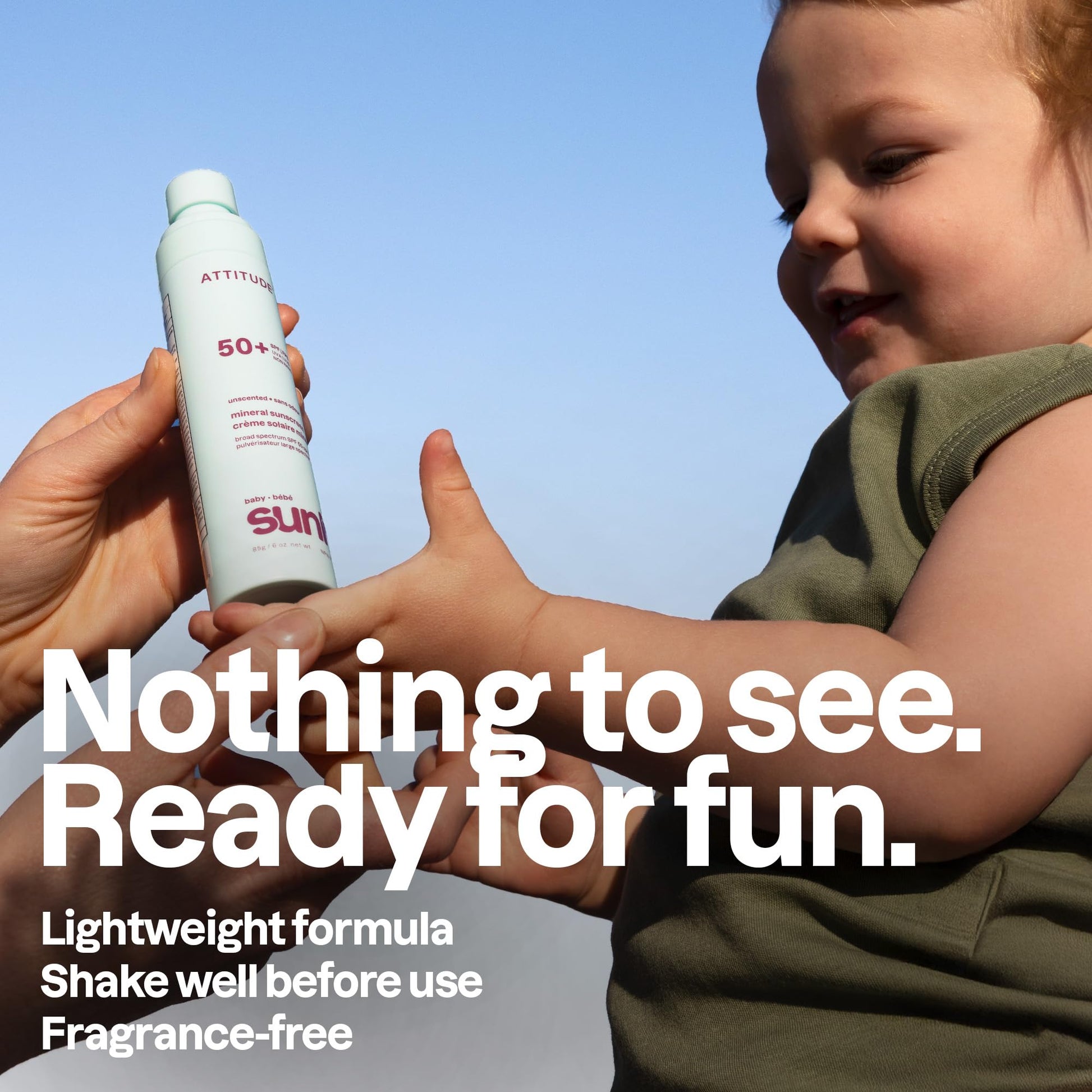 ATTITUDE Baby Mineral Sunscreen Lightweight Lotion SPF 50, Broad Spectrum Zinc Oxide, EWG Verified, Non-Nano, Water-Resistant 80 Minutes, Non-Greasy for Face & Body, Vegan, Unscented, 80 grams - Available at All In One Marketplace Canada
