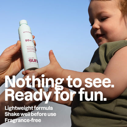 ATTITUDE Baby Mineral Sunscreen Lightweight Lotion SPF 50, Broad Spectrum Zinc Oxide, EWG Verified, Non-Nano, Water-Resistant 80 Minutes, Non-Greasy for Face & Body, Vegan, Unscented, 80 grams - Available at All In One Marketplace Canada