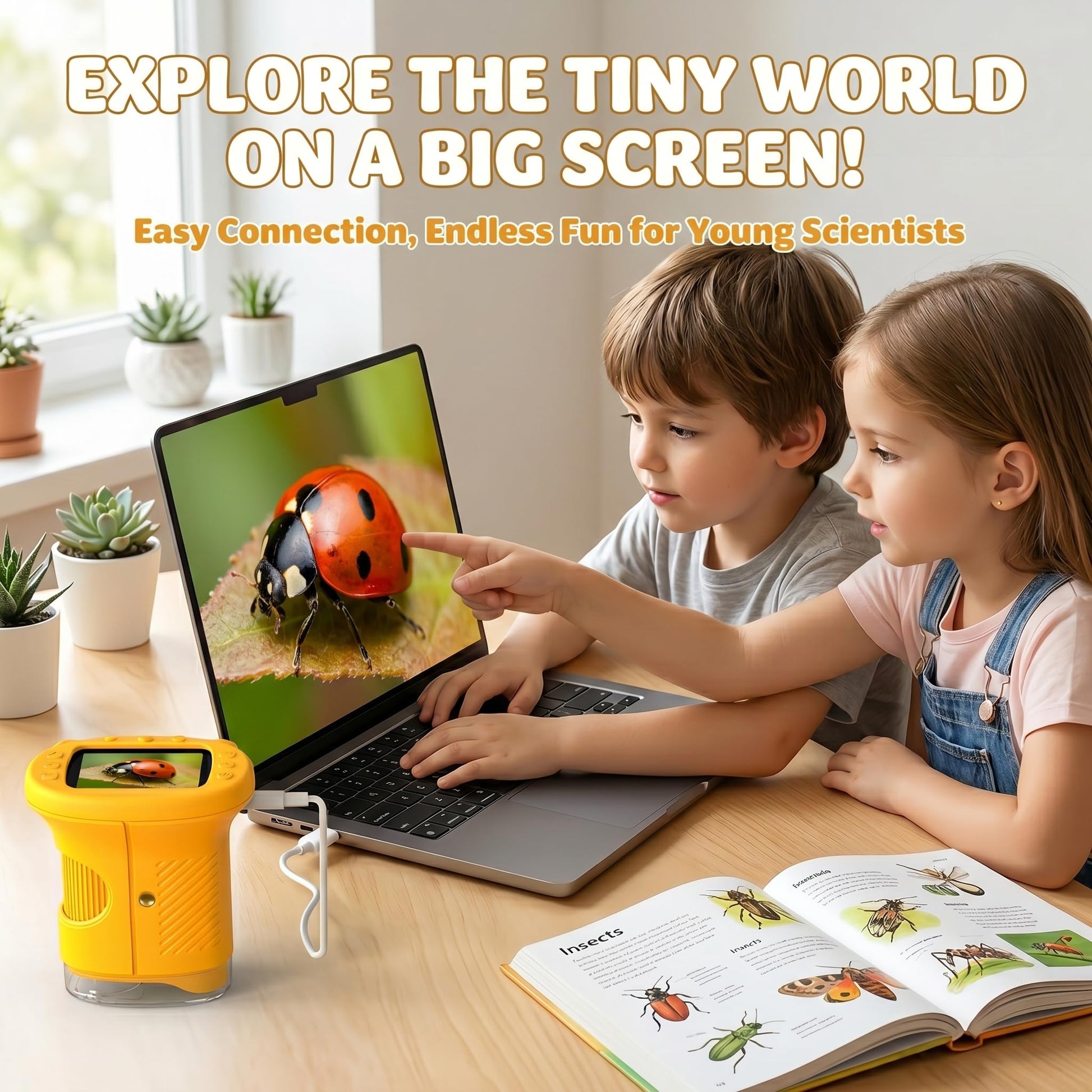 OAEBLLE Kids Microscope, 1000X 4K Digital Microscope with 2.4″ IPS Screen & 8 LED, USB Rechargeable, STEM Science Learning Kit Toys, Great Gift for Boys and Girls Aged 4-12