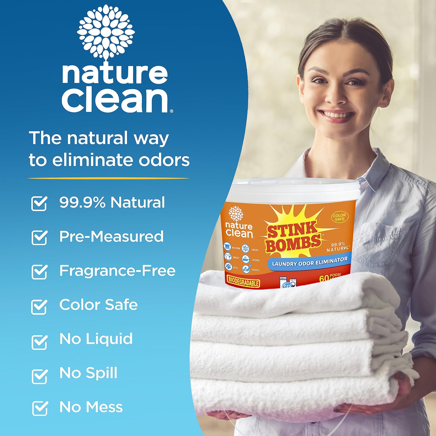 Nature Clean Stink Bombs Odor Remover Packs, 60 Count Nature Clean