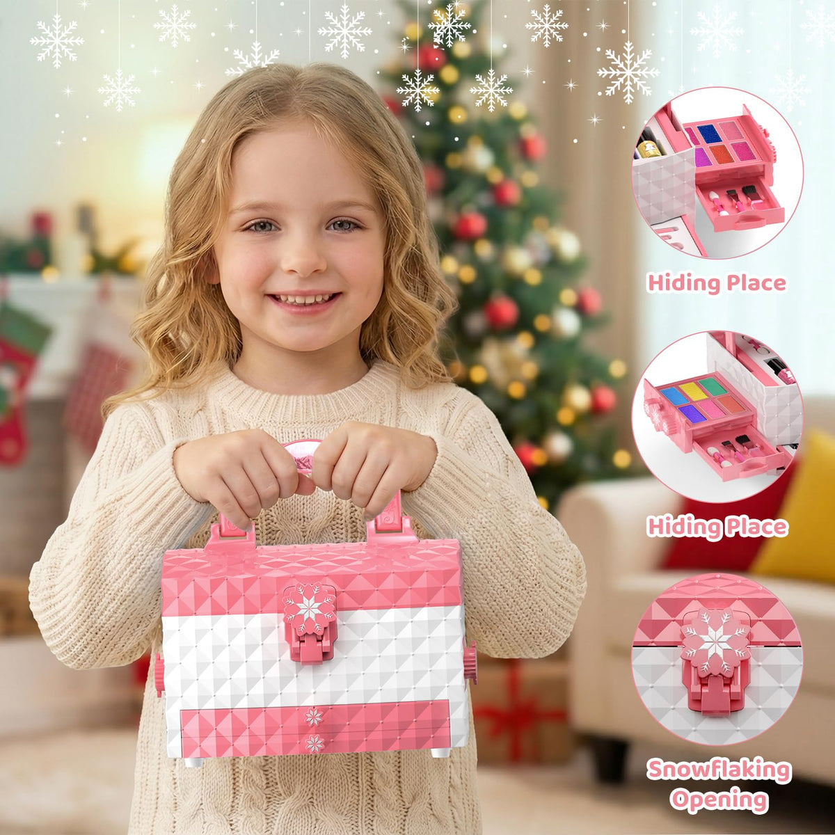 GirlsHome Kids Makeup Kit for Girls 56 Pcs Washable Real Cosmetic, Non-Toxic Frozen Toys Toddler Makeup Kit, Frozen Princess Dress up Kit Christmas & Birthday Girl Gift for 3-12 (Frozen Pink) 🍁 All In One Marketplace Canada