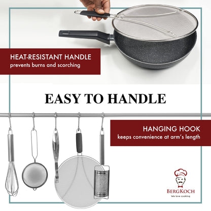 Splatter Screen for Frying Pan - 13 Inch Stainless Steel Grease Splatter Guard - Cover Oil Splash When Sizzling Bacon, Cooking Fried Chicken or Popcorn - Available at All In One Marketplace Canada