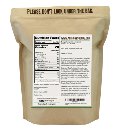 Anthony’s Goods Organic Gelatinized Maca Root Powder, 454g