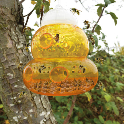 Aspectek Yellow Wasp Trap, 2 Pack, Outdoor Hanging Hornet, Yellow Jacket and Fly Catcher for Yard and Patio, Reusable, Easy Fill, Leak-Proof, Protect Garden, Patio, BBQ, Apple, Pear Trees, Berries