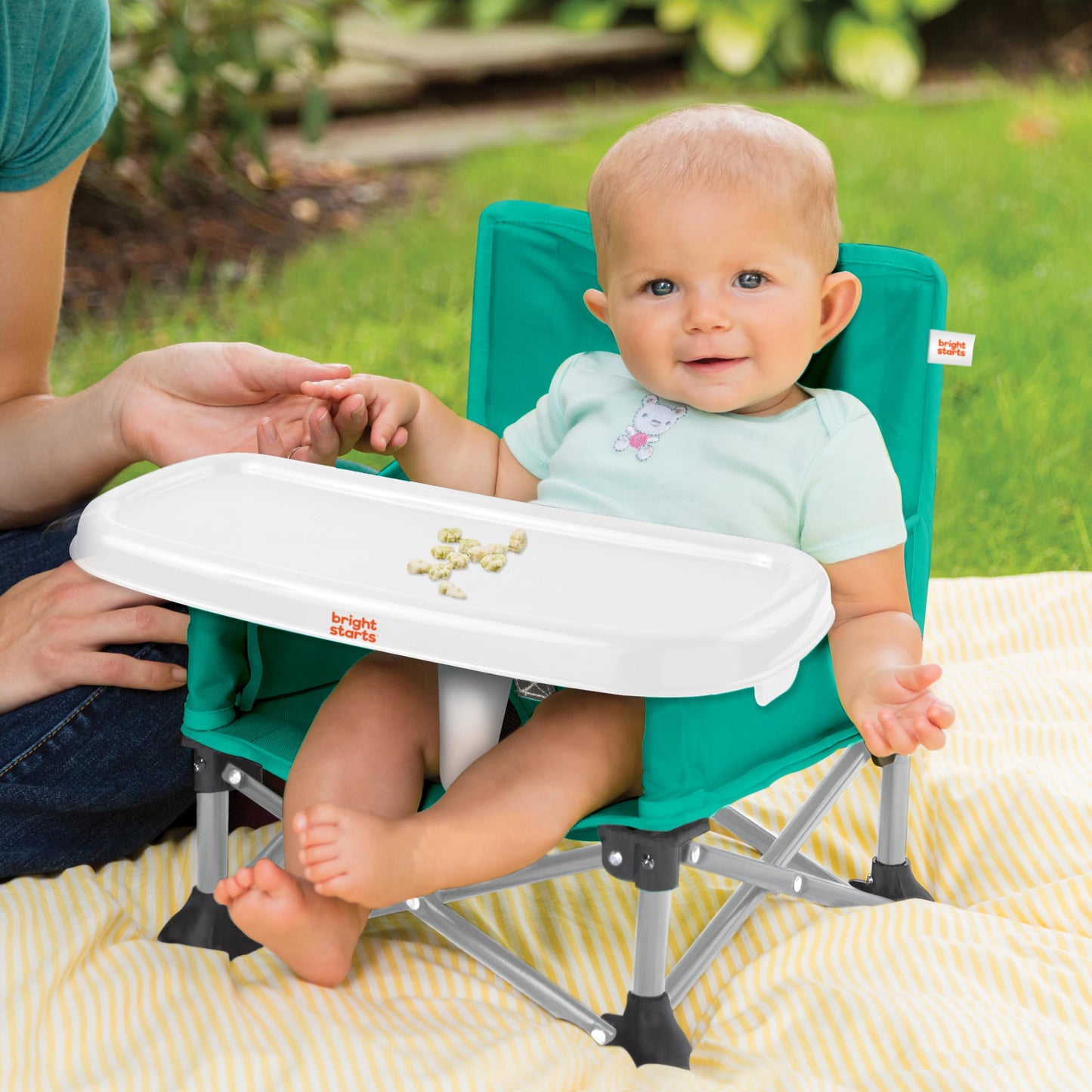 Bright Starts Pop 'N Sit Portable Booster, Indoor/Outdoor Use, Floor Seat with Feeding Tray, Teal, 6 Mos - 3 Yrs