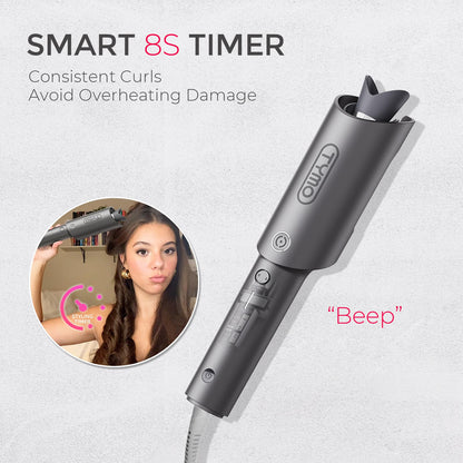 TYMO CURLPRO Automatic Rotating Curling Iron - Beach Waves Curling Wand, Portable Hair Curler, 500 Million Ionic, Dual Voltage & Lightweight for Travel, Ceramic Coating, Metallic Gray 1 inch