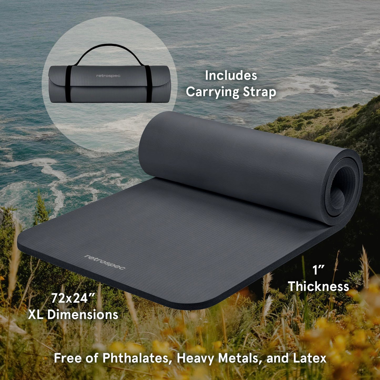 Retrospec Solana Yoga Mat 1" And 1/2" Thick With Nylon Strap for Men And Women - Non Slip Exercise Mat For Home Yoga, Pilates, Stretching, Floor And Fitness Workouts 🍁 All In One Marketplace Canada