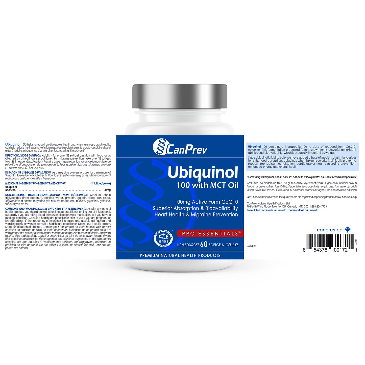 CanPrev Ubiquinol 100mg with MCT Oil, 60 Softgels, 2-Month Supply, CoQ10 Supplement for Heart & Cardiovascular Support, Enhanced Absorption, Non-GMO & Gluten Free, Coenzyme Q10 for Energy & Vitality - Available at All In One Marketplace Canada