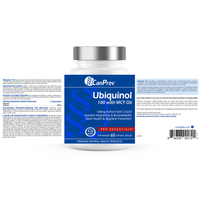 CanPrev Ubiquinol 100mg with MCT Oil, 60 Softgels, 2-Month Supply, CoQ10 Supplement for Heart & Cardiovascular Support, Enhanced Absorption, Non-GMO & Gluten Free, Coenzyme Q10 for Energy & Vitality - Available at All In One Marketplace Canada