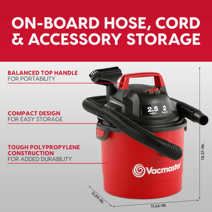 Vacmaster Red Edition VOM205P 1101 Portable Wet Dry Shop Vacuum 2.5 Gallon 2 Peak HP 1-1/4 inch Hose 🍁 All In One Marketplace Canada