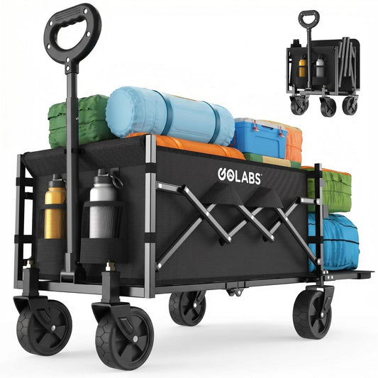 Golabs Collapsible Wagon Cart Max 350lb Load & Expandable Storage 100L, Double Bearing Design for Flexible Steering, Foldable Heavy Duty Garden Cart with 2 Cup Holders for Groceries, Garden & Camping - Available at All In One Marketplace Canada