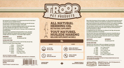 Troop Pet Products, Canadian Herring Oil, Natural Omega 3 Supplement for Improved Stamina, Immune System, Decreased Shedding, (1000ml) Troop Pet Products