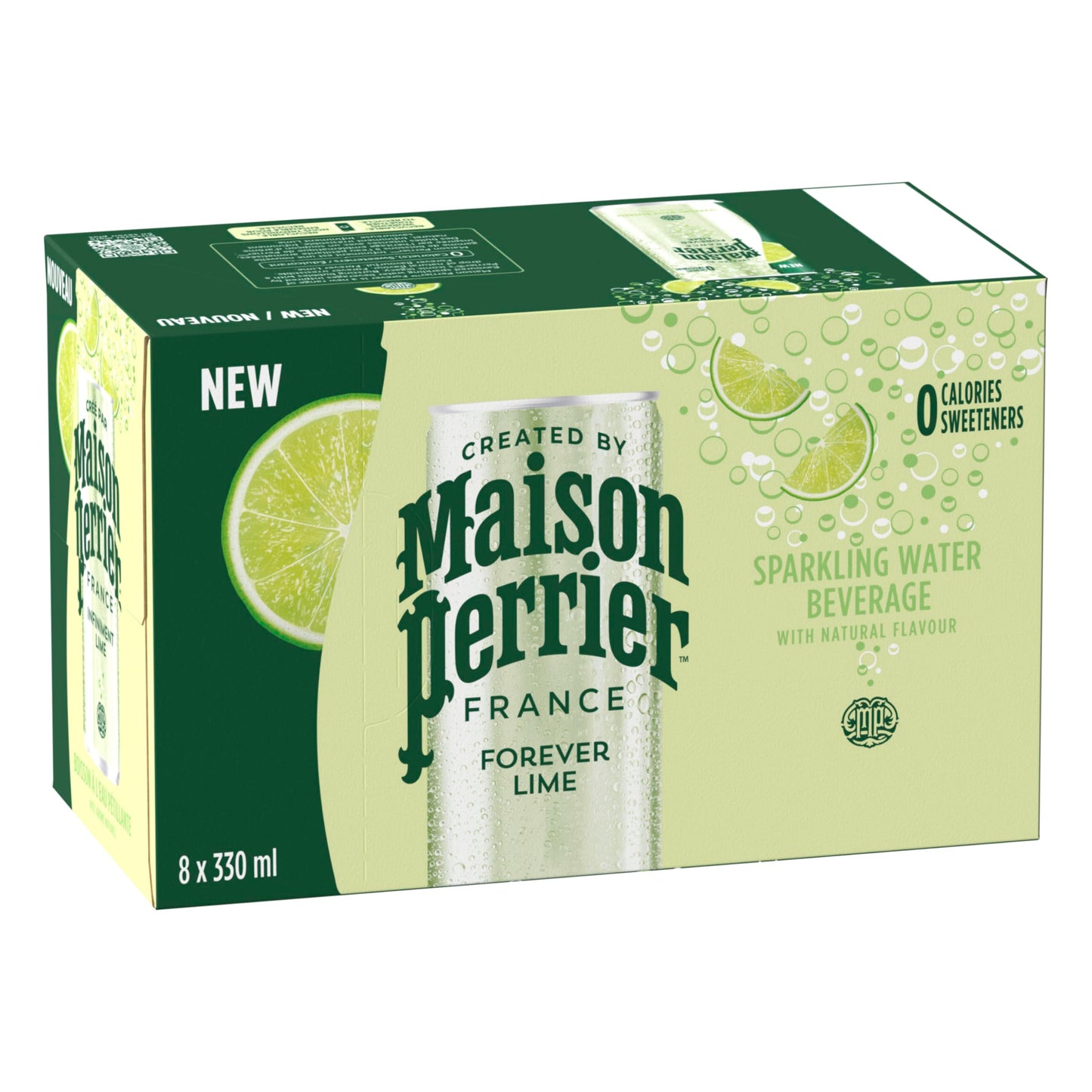 Maison Perrier Forever Lime Sparkling Water – 24 Pack of 330ml Cans – Natural Lime Flavor, Zero Calories, Zero Sweeteners, Zero Sodium – Sourced and Bottled in France