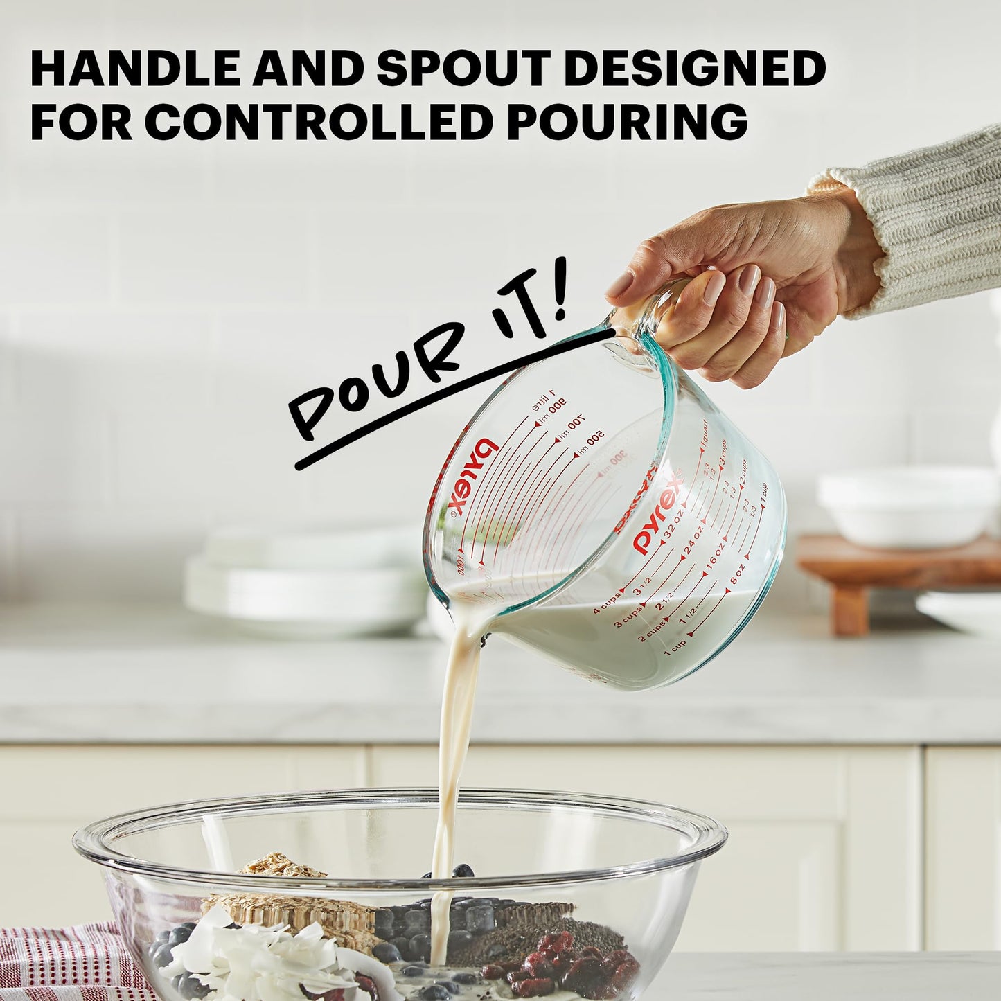 Pyrex 3 Piece Glass Measuring Cup Set, Includes 1-Cup, 2-Cup, and 4-Cup Tempered Glass Liquid Measuring Cups, Dishwasher, Freezer, Microwave, and Preheated Oven Safe, Essential Kitchen Tools - Available at All In One Marketplace Canada