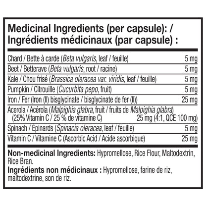 NATURELO Vegan Iron Supplement with Vitamin C and Organic Whole Foods, 90 Capsules, Gentle Iron Capsules for Women & Men with this Mineral Deficiency - Including Pregnancy, Anemia and Vegan Diets - Available at All In One Marketplace Canada
