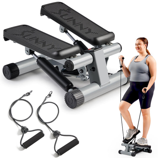 Sunny Health & Fitness Mini Stepper for Exercise, Low-Impact Stair Step Cardio Equipment with Resistance Bands, Digital Monitor - NO. 012-S