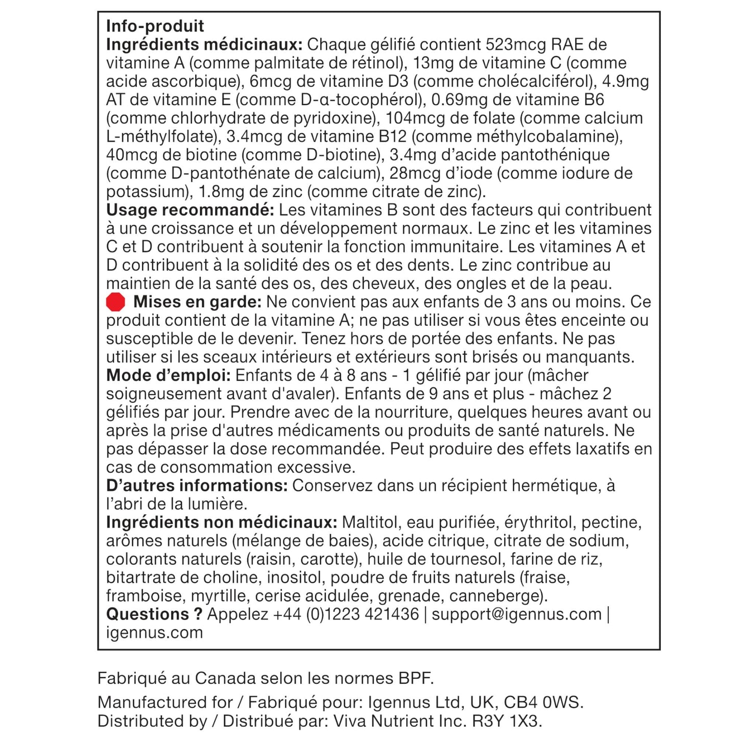 Igennus Methylated Kids Multivitamin Gummy, Sugar Free Kids Vitamins - Available at All In One Marketplace Canada