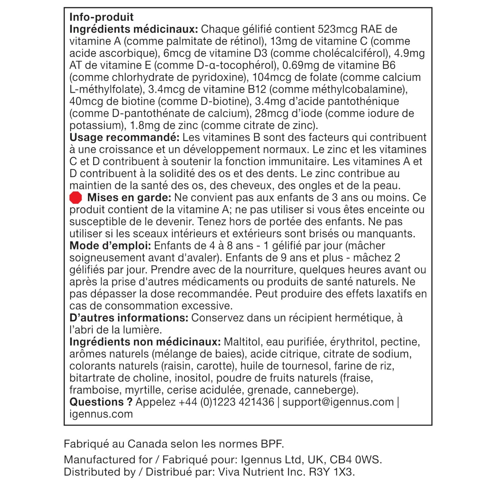 Igennus Methylated Kids Multivitamin Gummy, Sugar Free Kids Vitamins - Available at All In One Marketplace Canada