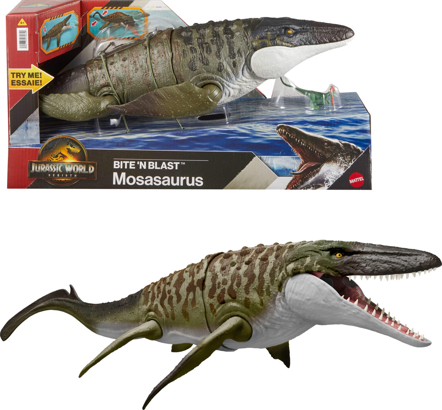 Mattel Jurassic World Rebirth Bite N Blast Mosasaurus & Mini Dinosaur Mattel