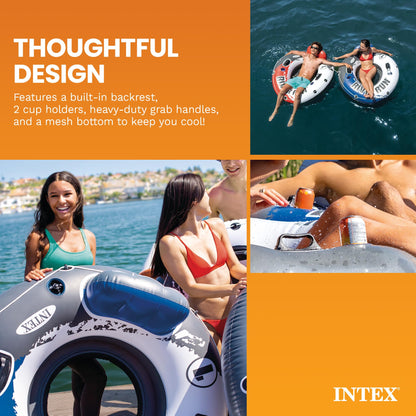 INTEX 58825EP River Run 1 Inflatable Floating Lounge: Comfortable Backrest – Built-in Cup Holders – Durable Grab Handles – All Around Grab Rope – 220lb Weight Capacity– Blue 🍁 All In One Marketplace Canada