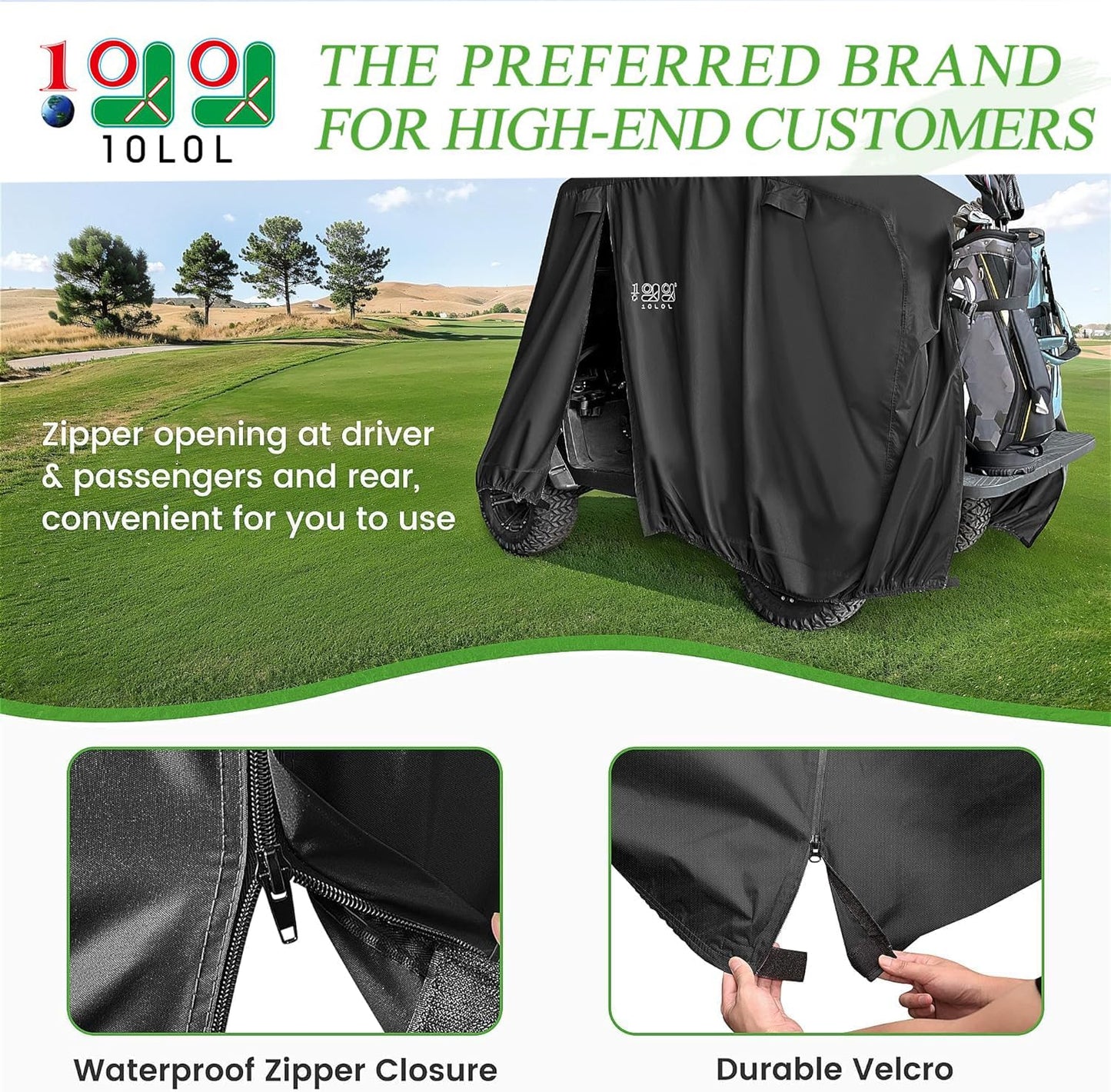 10L0L Universal 2-4 Passenger Golf Cart Cover for EZGO, Club Car and Yamaha, Waterproof Sunproof and Durable, Black - Available at All In One Marketplace Canada