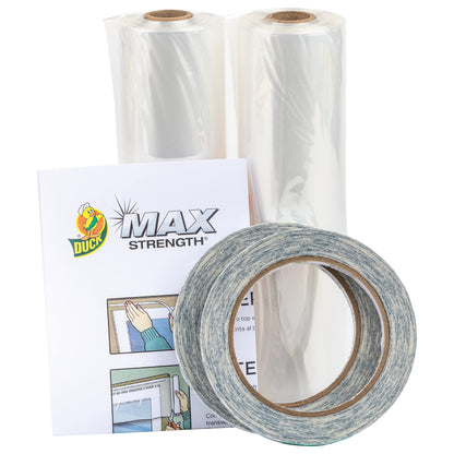 Duck MAX Strength Window Insulation Kit, Winter Window Seal Kit Fits up to 10 Windows, Heavy Duty Shrink Film Cuts to Size for Easy Indoor Installation, Window Tape Included,62 in. x 420 in., Clear