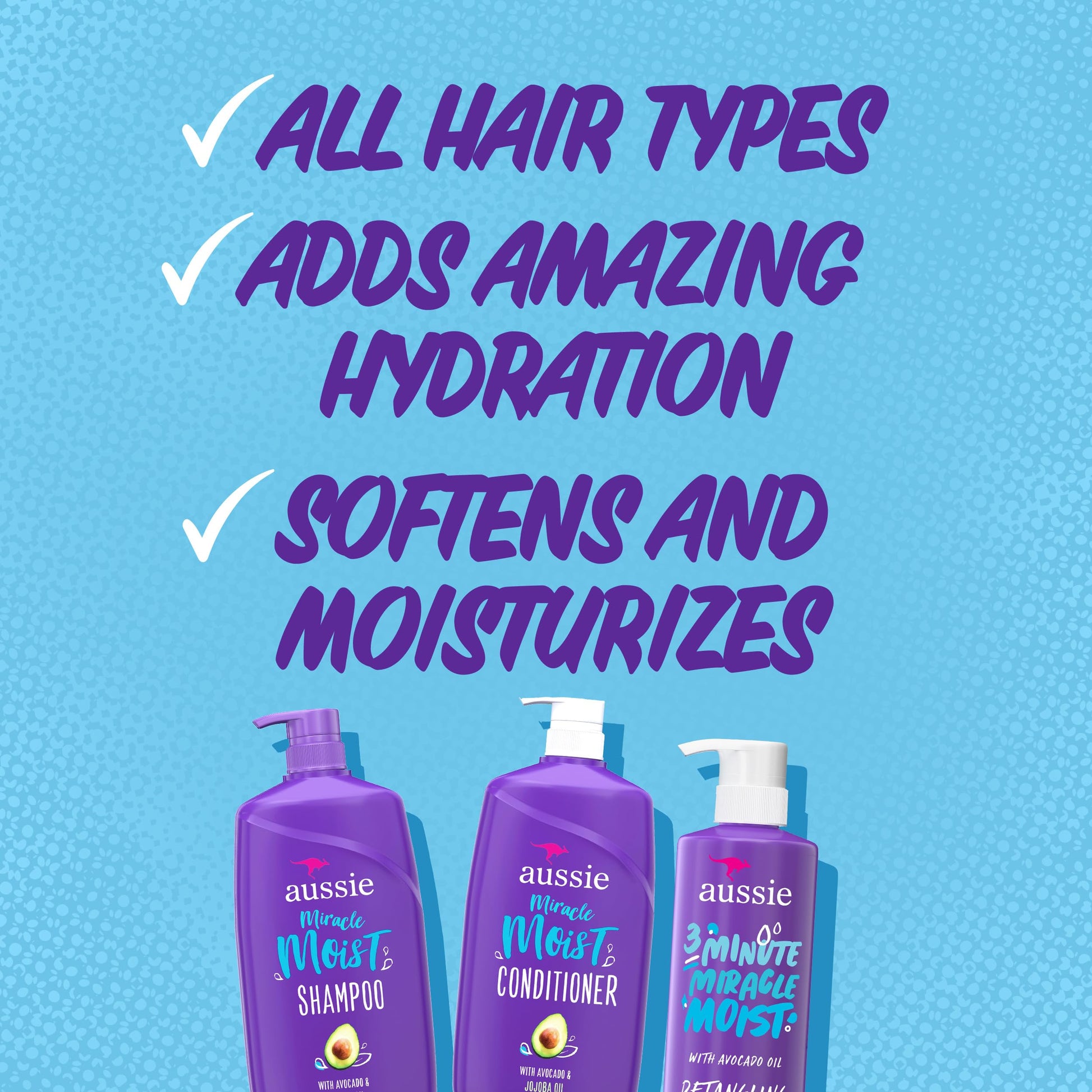 Aussie Miracle Moist Shampoo 778 mL, Miracle Moist Conditioner 778 mL, 3 Minute Miracle Deep Conditioner Hair Treatment 475 mL, Infused with Avocado & Australian Jojoba Oil, 2.03 L Total - Available at All In One Marketplace Canada