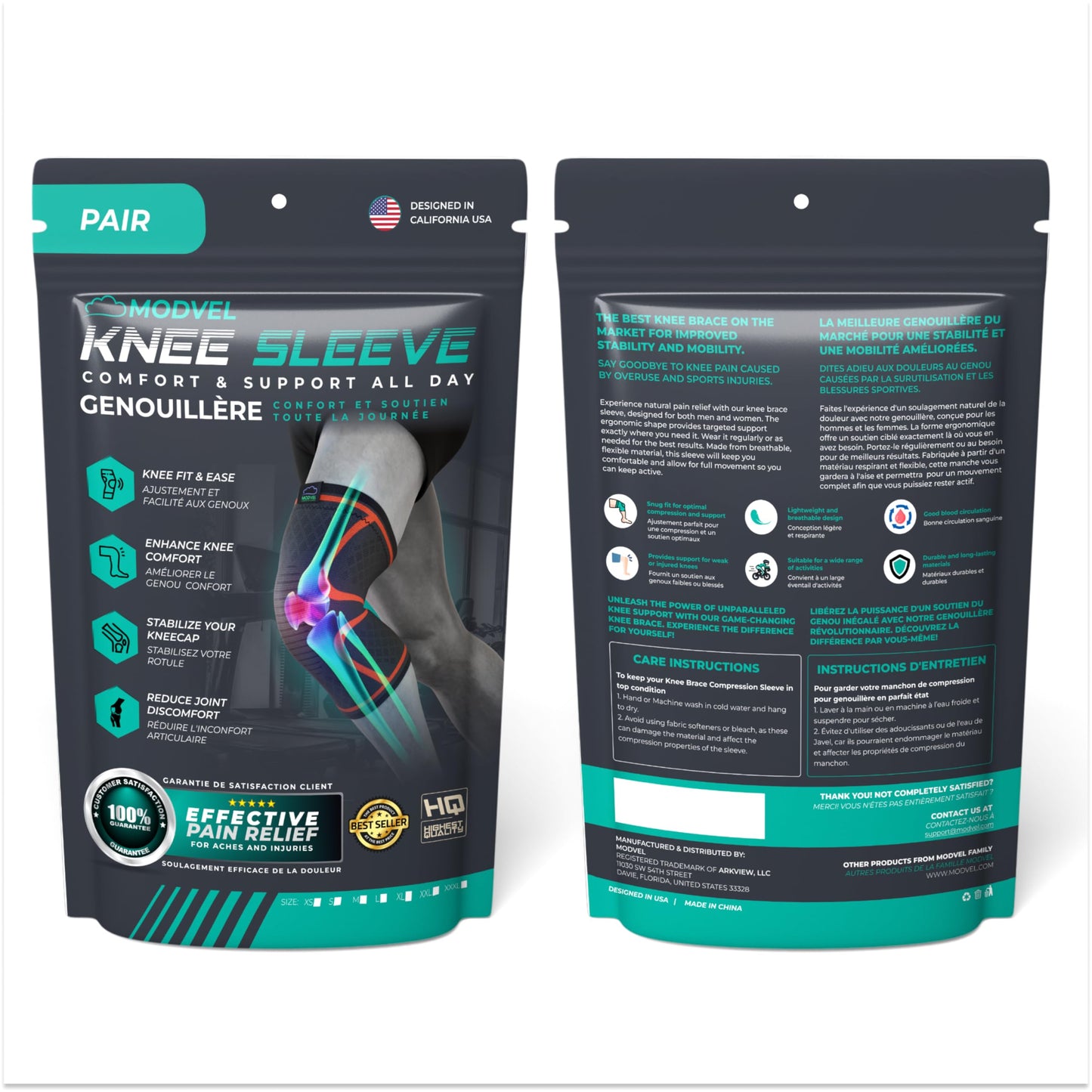 MODVEL 2 Pack Compression Knee Braces for Men & Women – Knee Support Sleeves for Sports, Workouts, Running, Weightlifting, Basketball, Volleyball – Joint Knee Pain Relief