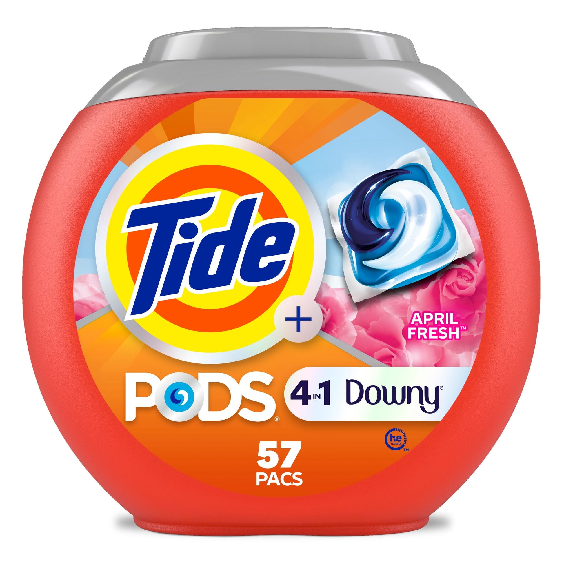 Tide PODS Laundry Detergent soap with a touch of Downy 4-in-1 Detergent, Stain Remover, Freshness, Softness, Fabric Protecter, HE compatible, 57 Count Tide