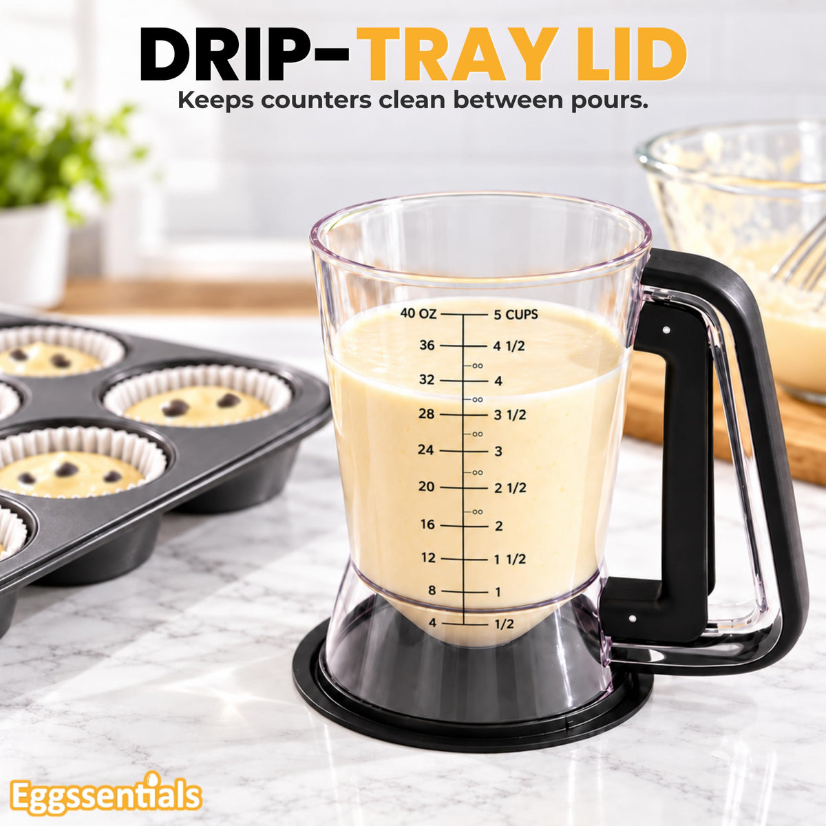 Eggssentials Pancake Dispenser for Batter - Pancake Mix Dispenser Cupcakes, and Muffins – Precision, Mess Free – Cake Mix Dispenser Bottle for Baking & Griddle - Black Color 🍁 All In One Marketplace Canada