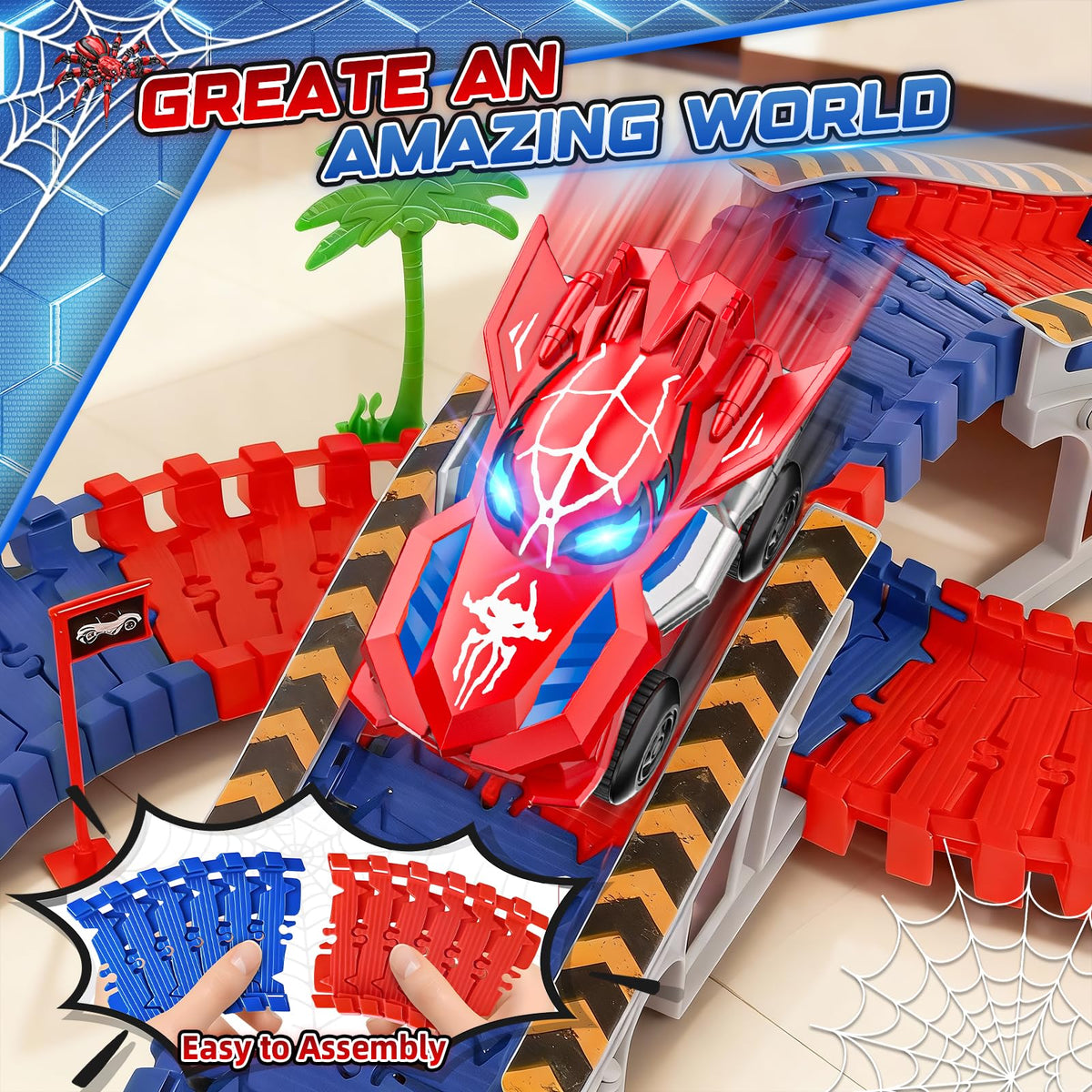 Spider Race Track Toys for Boys 4-6 with 2 Electric Spider Cars (212PCS) 🍁 All In One Marketplace Canada