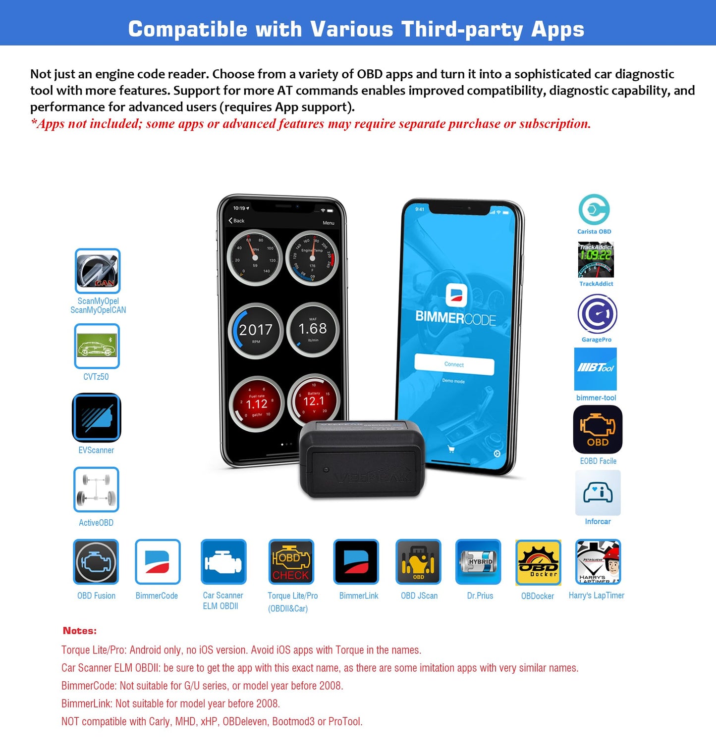 Veepeak OBDCheck BLE+ Bluetooth OBD II Scanner Car Check Engine Light Code Reader Auto Diagnostic Scan Tool for iOS & Android