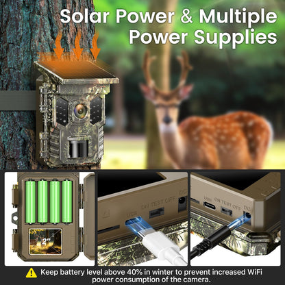 XTU Solar Trail Camera WiFi Bluetooth, 64MP 4K Game Camera with Night Vision Motion Activated 0.2s Trigger, IP66 Waterproof Wildlife Camera with 22pcs 850nm Low Glow IR LEDs (SD Card Not Included) - Available at All In One Marketplace Canada