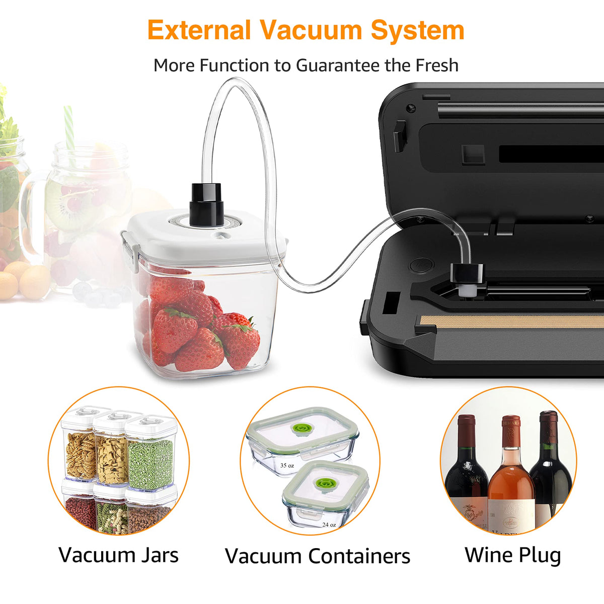 MEGAWISE Vacuum Sealer Machine, 80kPa, 4 Food Modes, Built-In Cutter, Gray