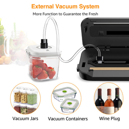 MEGAWISE Vacuum Sealer Machine, 80kPa, 4 Food Modes, Built-In Cutter, Gray