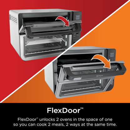 Ninja 12-in-1 Double Oven with FlexDoor, Rapid Top, Convection & Air Fry Bottom, Roast, Toast, Pizza, Stainless, DCT401C