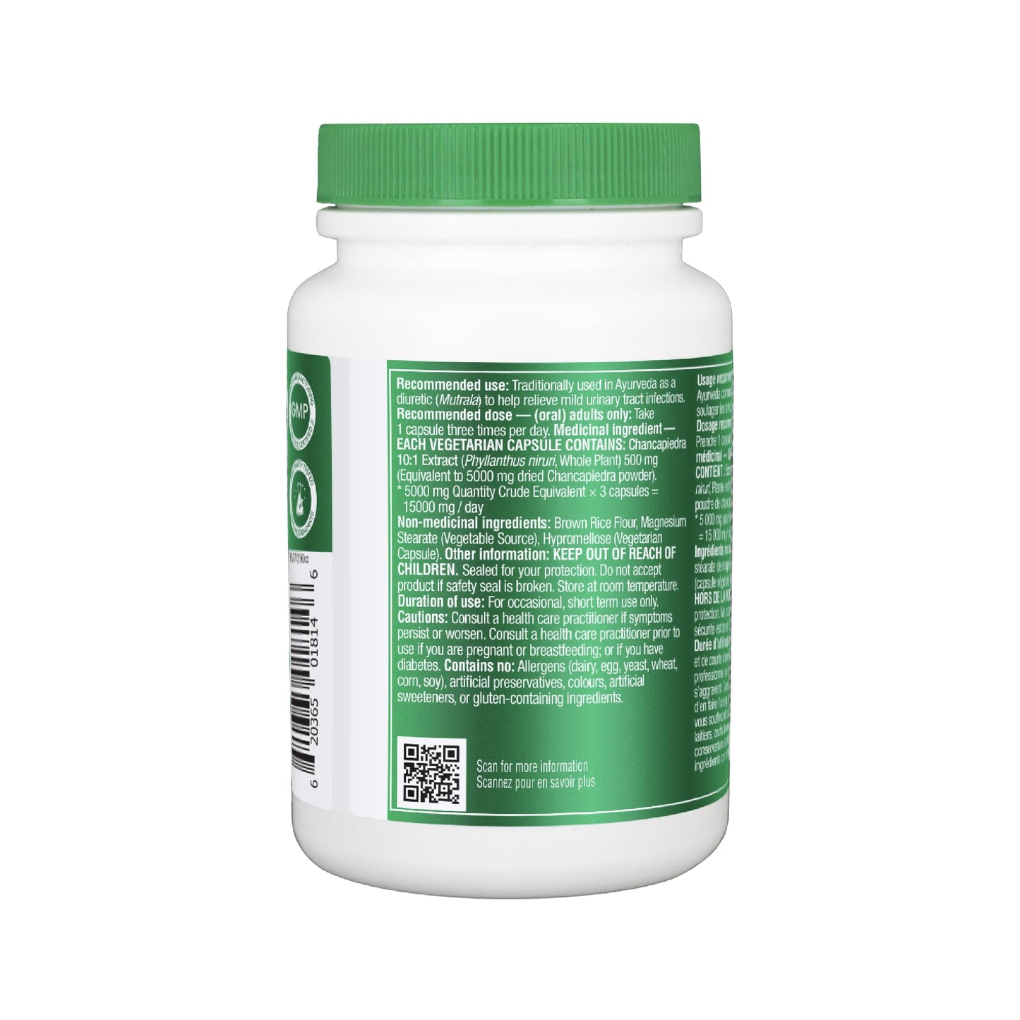 Organika Canadian-Made Chanca Piedra 500 mg - UTI Support | Kidney, Gallblader and Urinary Support, Cleansing- 90 vcaps Organika