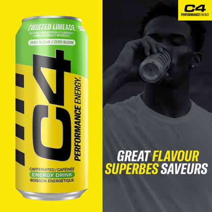 Cellucor C4 Performance Energy Drink, Twisted Limeade, Carbonated Sugar Free Drink with no Artificial Colours or Dyes, 473mL, 12 count