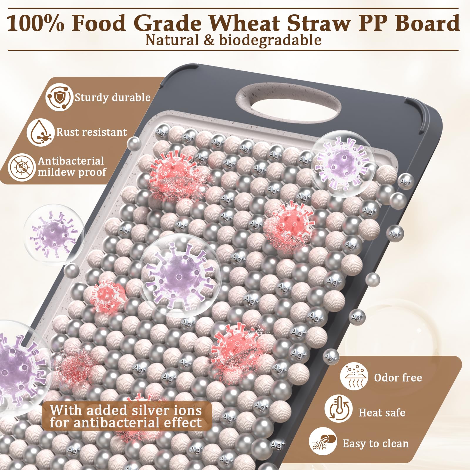 GUANCI Cutting Board for Kitchen Double Sided 304 Stainless Steel Chopping Board Food-Grade Stainless Steel and Wheat Straw PP Large Size 16”×11” Easy to Clean - Available at All In One Marketplace Canada