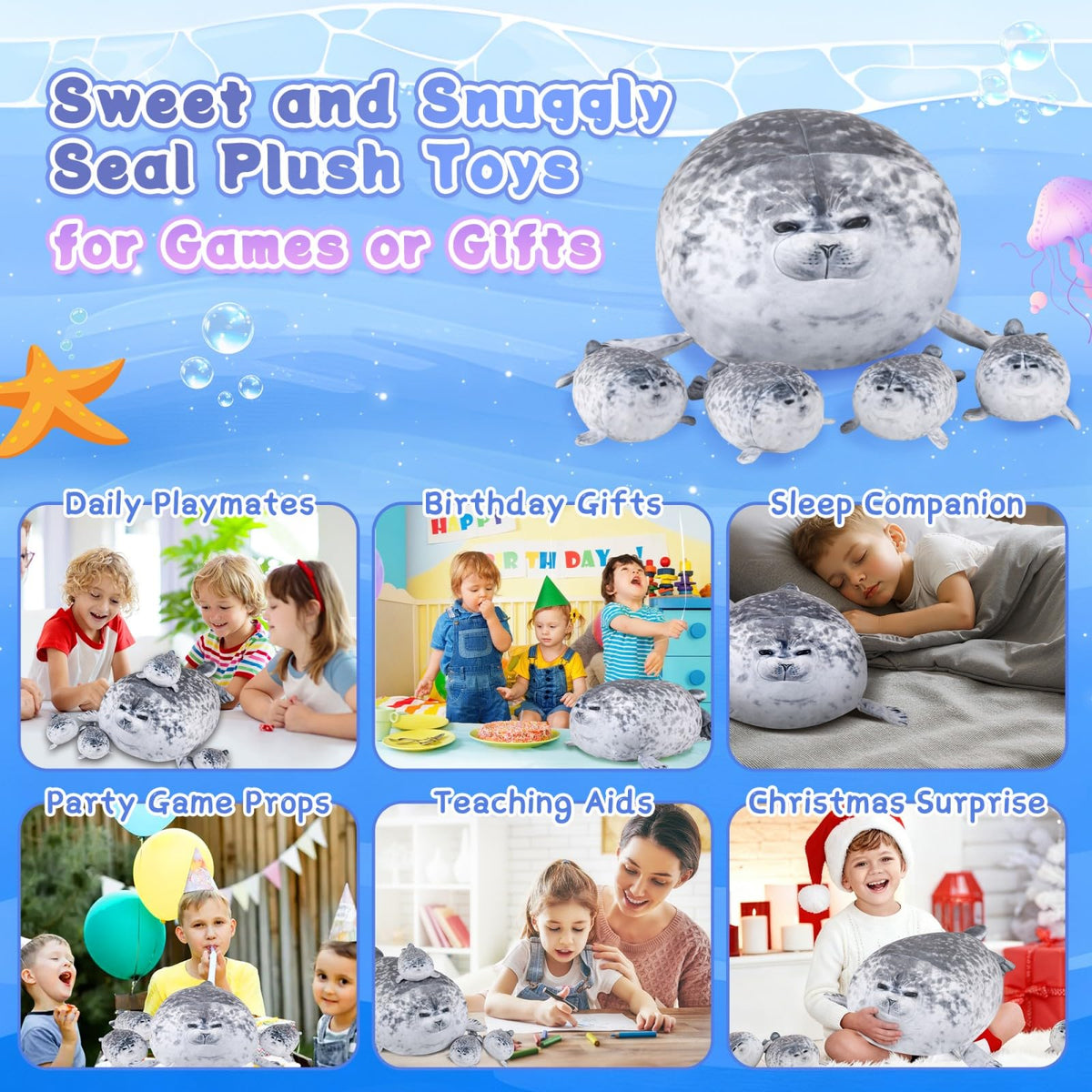 Chubby Seal Pillow Plush with 4 Baby Seal Plushies in Her Tummy 🍁 All In One Marketplace Canada