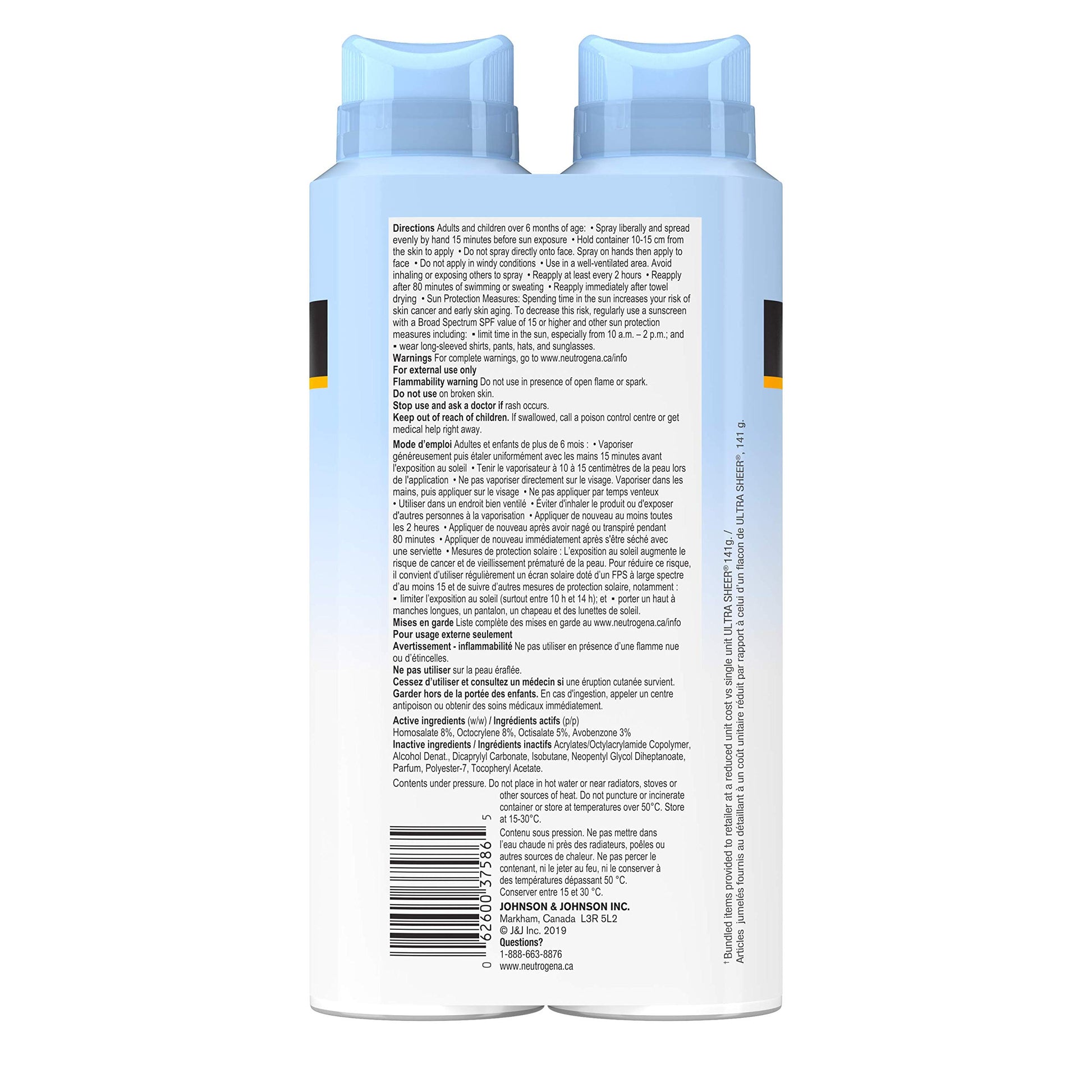 Neutrogena ultra Sheer Body Mist Sunscreen Spray Spf 30 Duo Pack With Uva/uvb Broad Spectrum Sun Protection, lightweight, Water-resistant, Oil-Free, non-comedogenic & Oxybenzone-Free, 2 X, 141 Grams Johnson & Johnson