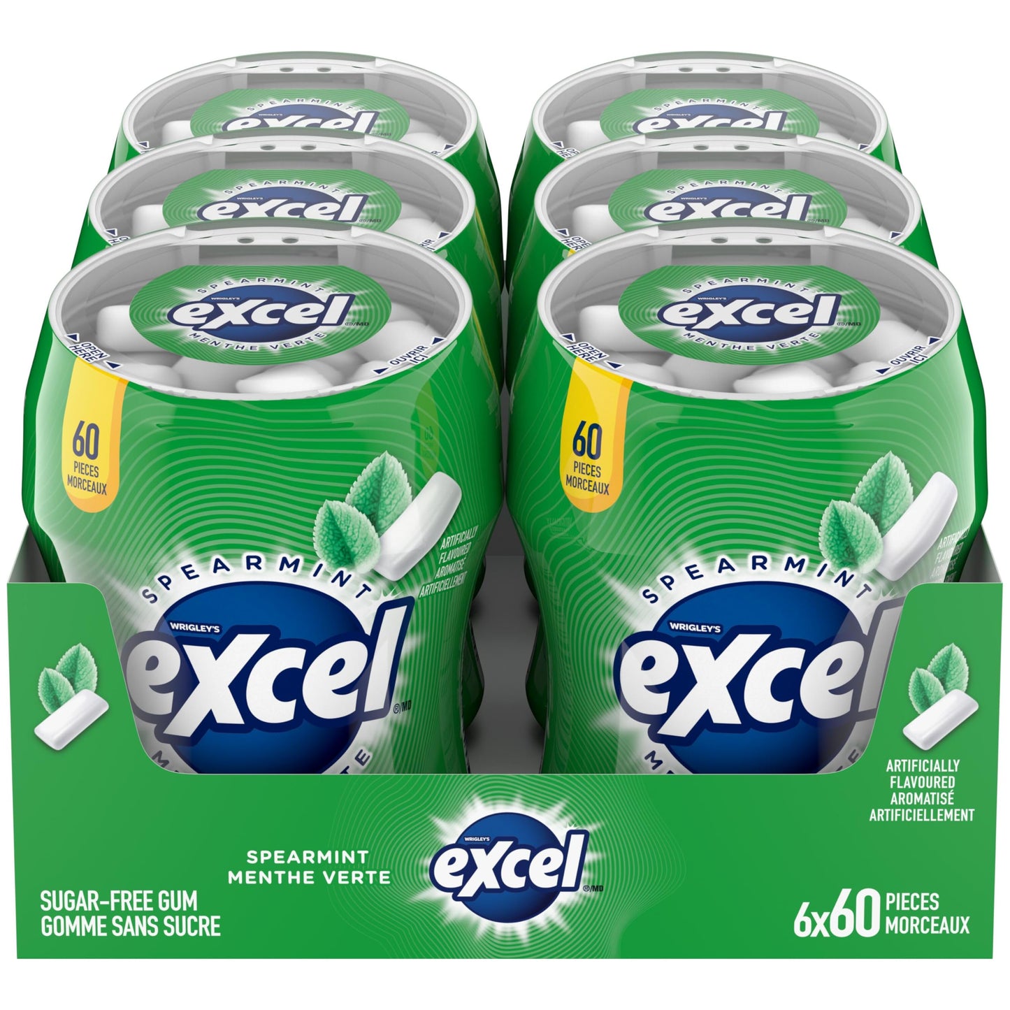 EXCEL, Spearmint Flavoured Sugar Free Chewing Gum, 60 Pieces, 6 Bottles