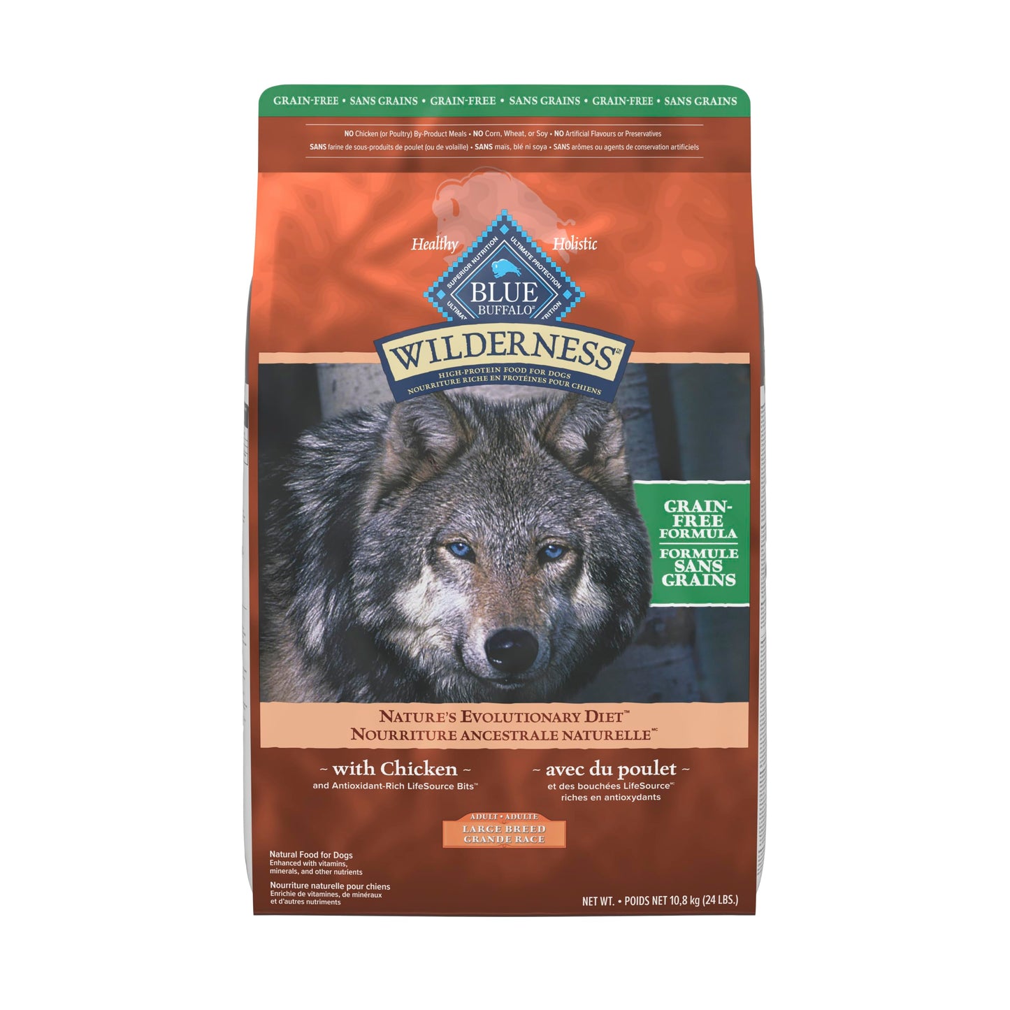 Blue Buffalo Wilderness High Protein Grain Free, Natural Adult Large Breed Dry Dog Food, Chicken 10.8kg Bag - 24 lb, Kibble 🍁 All In One Marketplace Canada