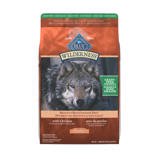 Blue Buffalo Wilderness High Protein Grain Free, Natural Adult Large Breed Dry Dog Food, Chicken 10.8kg Bag - 24 lb, Kibble 🍁 All In One Marketplace Canada