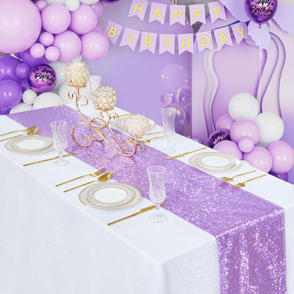 B-COOL Purple Table Runners 4 Pack 12x72 Inch Sequin Lavender Runner for Tables Halloween Party Decor Christmas Holiday Birthday Bridal Baby Shower Wedding Decorations