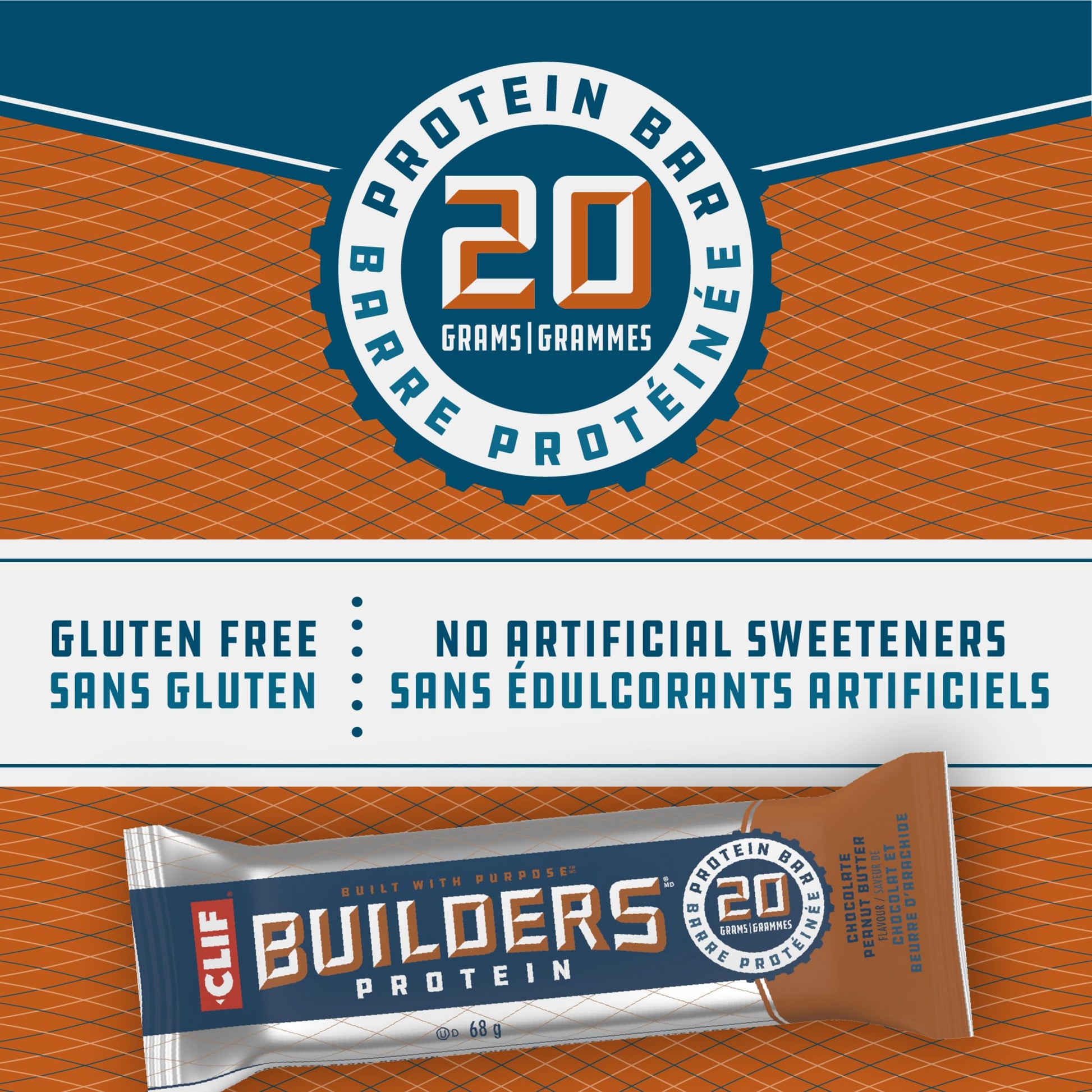 CLIF BUILDERS Chocolate Peanut Butter Protein Bars - 20g Plant Protein, Gluten Free, 12 Pack (68g each)