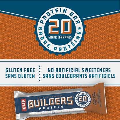 CLIF BUILDERS Chocolate Peanut Butter Protein Bars - 20g Plant Protein, Gluten Free, 12 Pack (68g each)